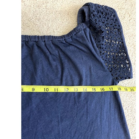 Women's Blue Eyelet Lace Linen Blend Blouse M - Picture 3 of 6